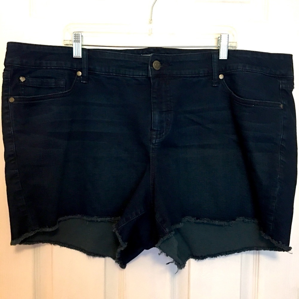 Women’s Torrid denim shorts sz 24. 5 pocket style, zip & snap closure.